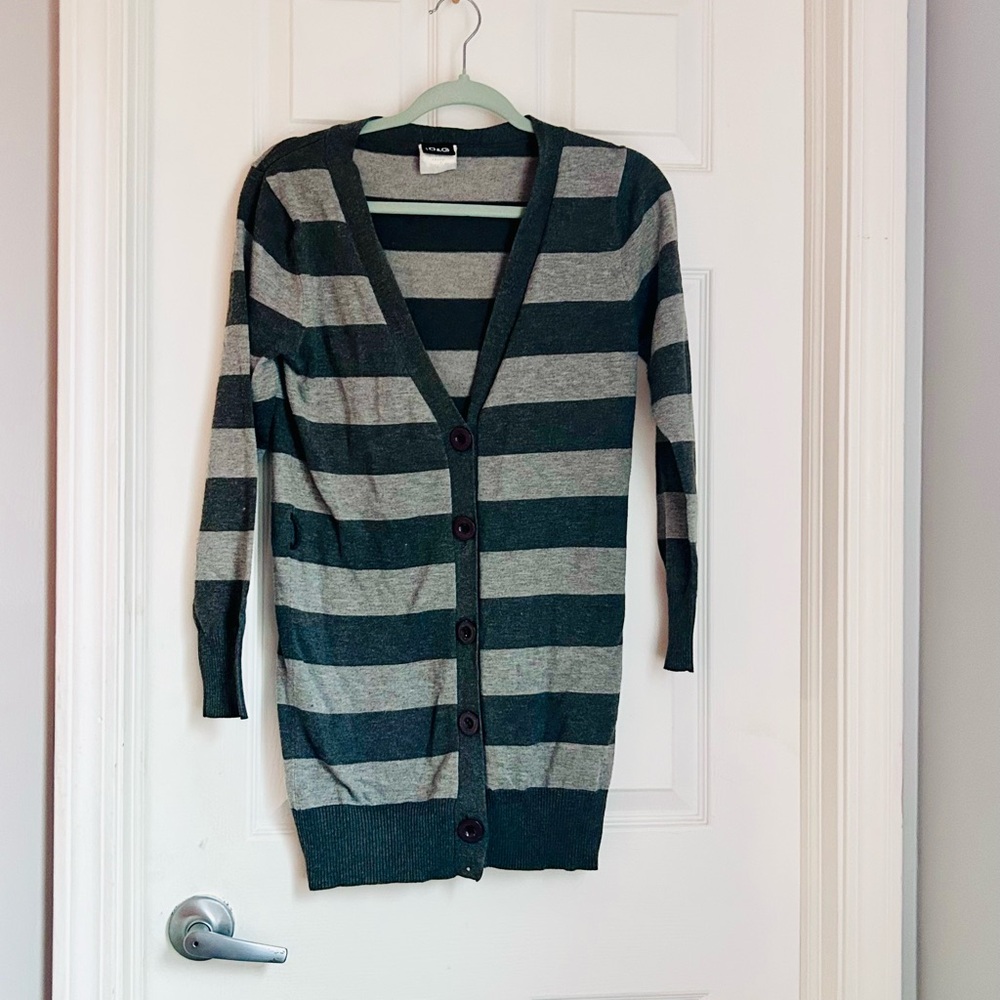 Dolce & Gabbana Grey Wide Striped V-Neck Long Cardigan Sweater | S